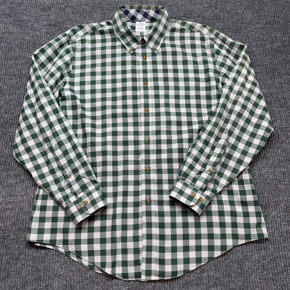 Brooks Brothers XL Green Gingham Button Down Shirt Supima Cotton Dress
